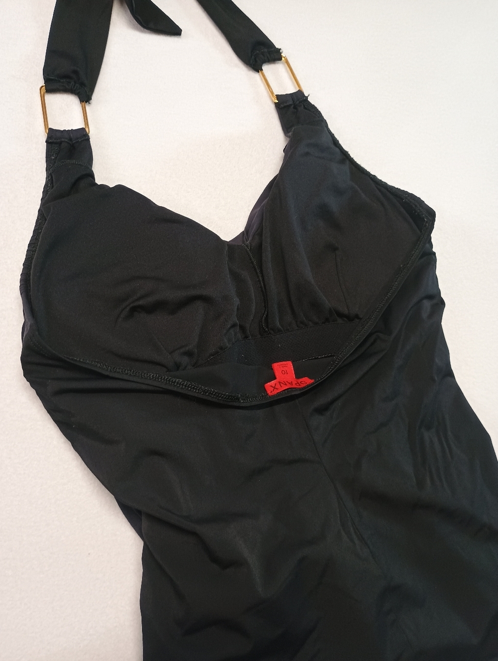 Spanx Women's Size 10 Black Halter Tankini Top with Gold Rings - Picture 6 of 7